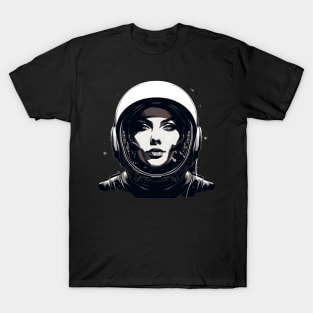 Black and white-themed female astronaut T-Shirt